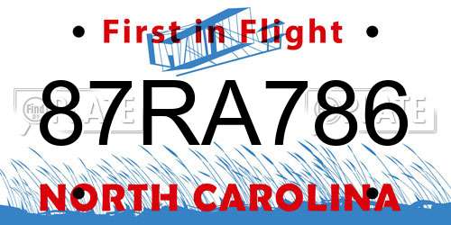 87RA786 North Carolina License Plate