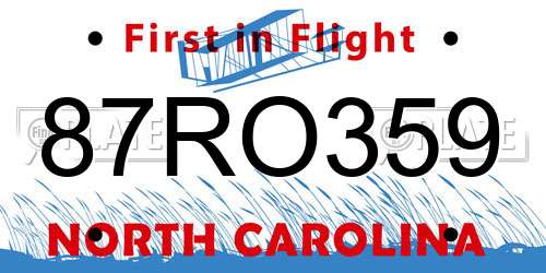 87RO359 North Carolina License Plate