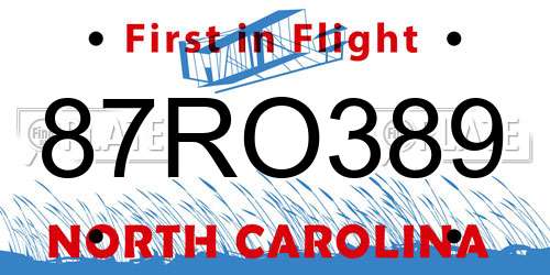 87RO389 North Carolina License Plate