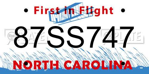 87SS747 North Carolina License Plate