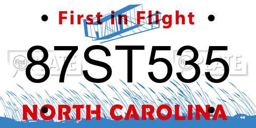 87ST535 North Carolina License Plate
