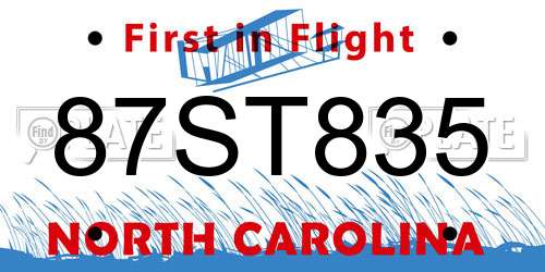 87ST835 North Carolina License Plate