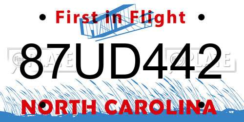 87UD442 North Carolina License Plate