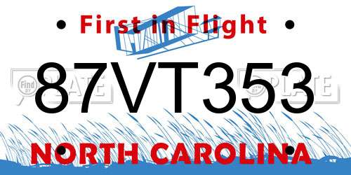 87VT353 North Carolina License Plate