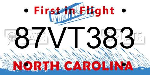 87VT383 North Carolina License Plate