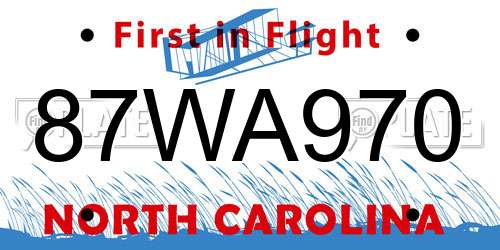 87WA970 North Carolina License Plate