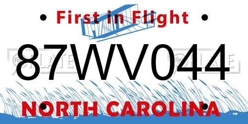 87WV044 North Carolina License Plate