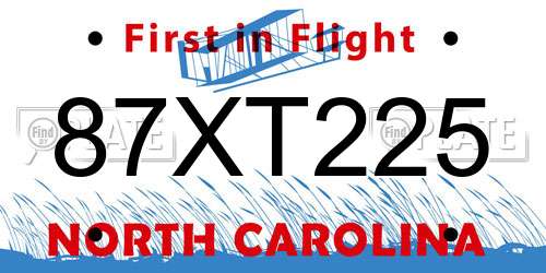 87XT225 North Carolina License Plate