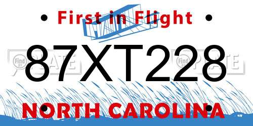 87XT228 North Carolina License Plate