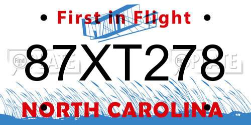 87XT278 North Carolina License Plate