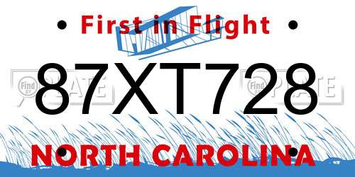 87XT728 North Carolina License Plate