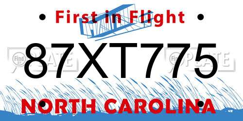 87XT775 North Carolina License Plate