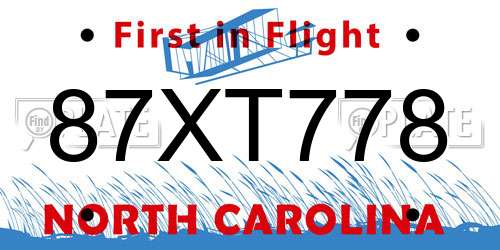 87XT778 North Carolina License Plate