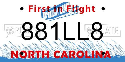 881LL8 North Carolina License Plate