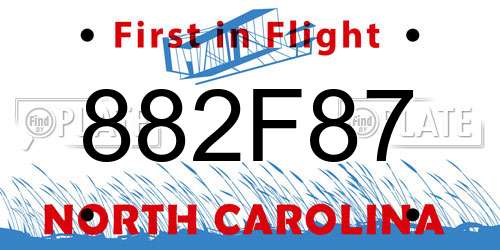 882F87 North Carolina License Plate