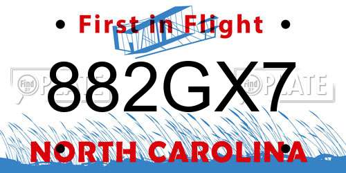 882GX7 North Carolina License Plate