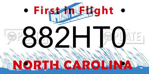 882HT0 North Carolina License Plate