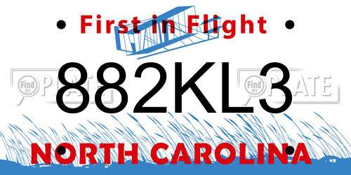 882KL3 North Carolina License Plate