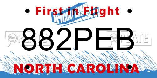 882PEB North Carolina License Plate