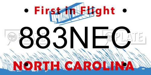 883NEC North Carolina License Plate