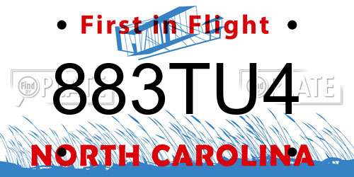 883TU4 North Carolina License Plate