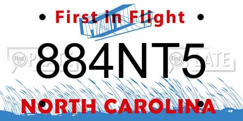 884NT5 North Carolina License Plate