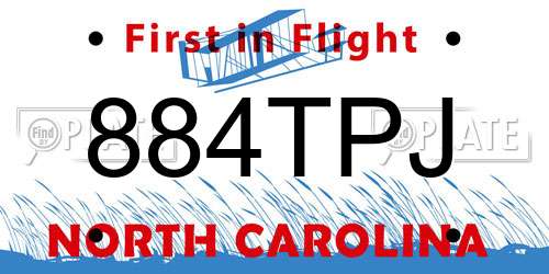 884TPJ North Carolina License Plate