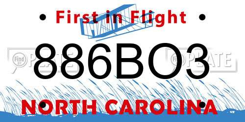 886BO3 North Carolina License Plate