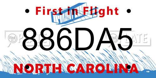 886DA5 North Carolina License Plate