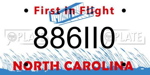 886II0 North Carolina License Plate