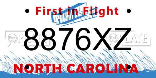 8876XZ North Carolina License Plate