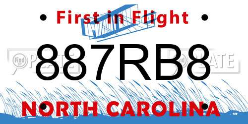887RB8 North Carolina License Plate