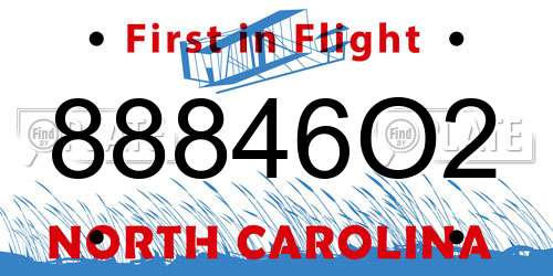 88846O2 North Carolina License Plate