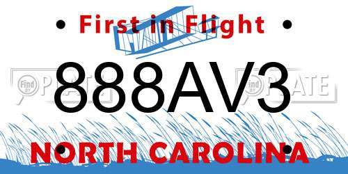 888AV3 North Carolina License Plate