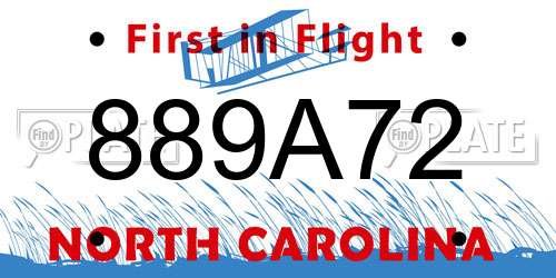 889A72 North Carolina License Plate