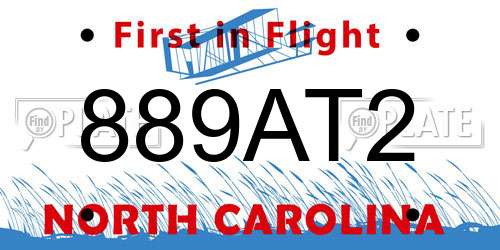 889AT2 North Carolina License Plate
