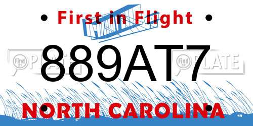 889AT7 North Carolina License Plate