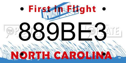 889BE3 North Carolina License Plate
