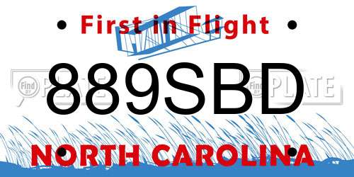 889SBD North Carolina License Plate