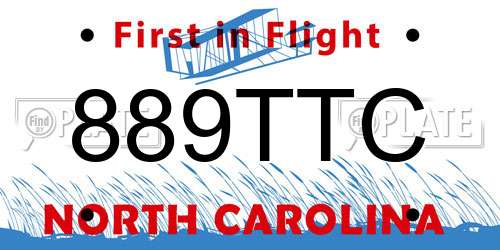 889TTC North Carolina License Plate