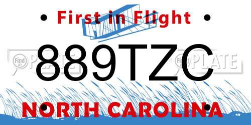 889TZC North Carolina License Plate