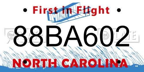 88BA602 North Carolina License Plate