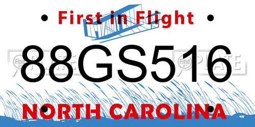 88GS516 North Carolina License Plate
