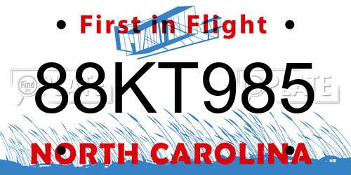 88KT985 North Carolina License Plate