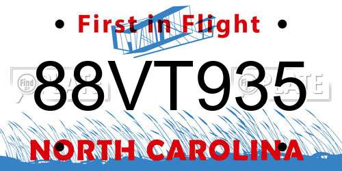 88VT935 North Carolina License Plate