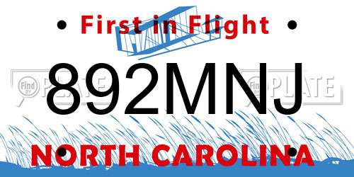 892MNJ North Carolina License Plate