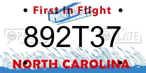 892T37 North Carolina License Plate