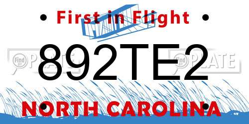 892TE2 North Carolina License Plate