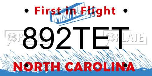 892TET North Carolina License Plate