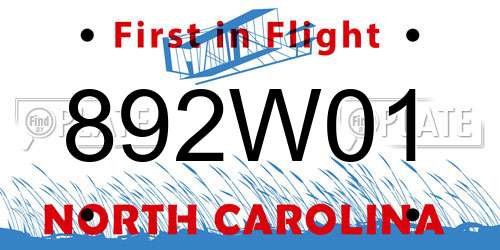 892W01 North Carolina License Plate